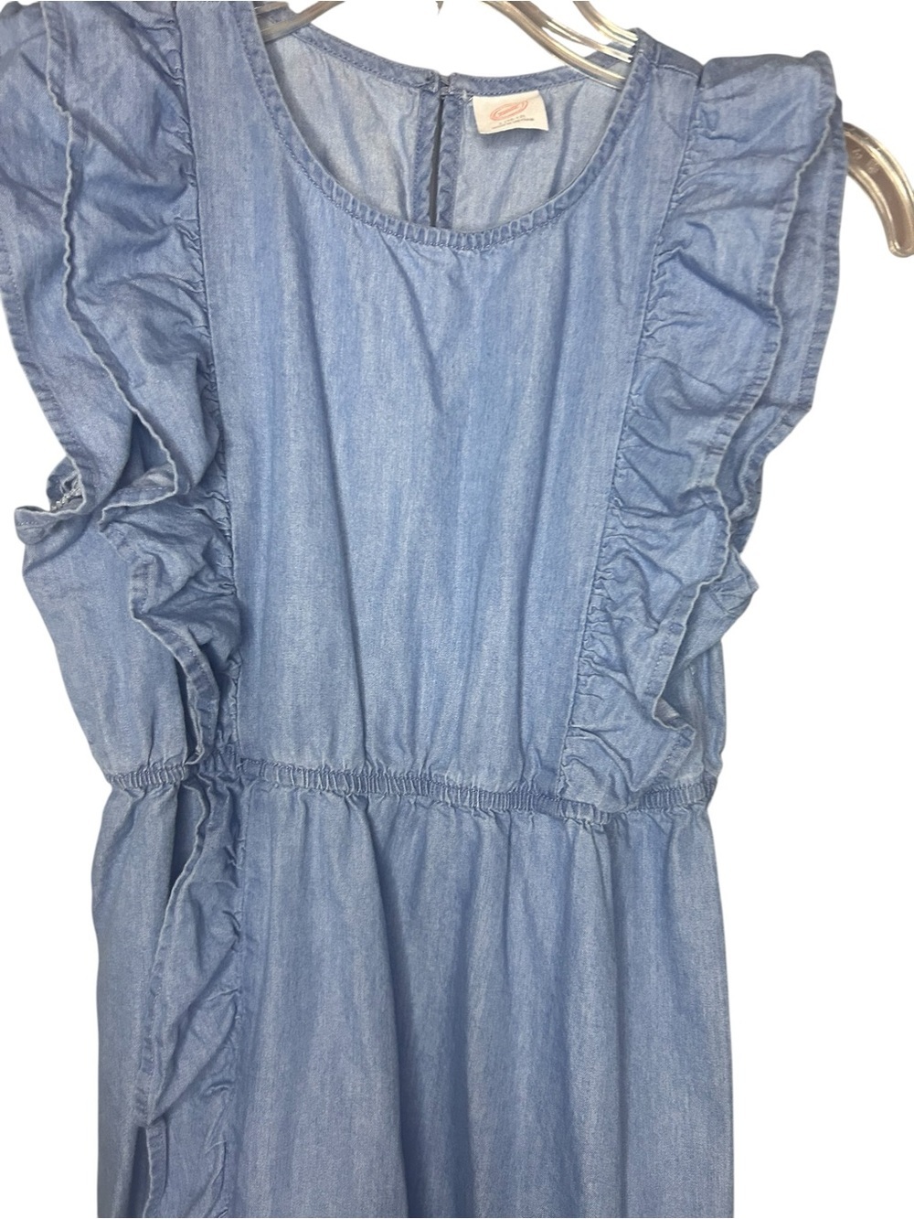 Wonder Nation Girls Chambray Ruffle Dress Size Large 10-12 Blue Sleeveless - Picture 6 of 12